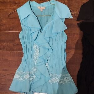 Blue Pleated Blouse
